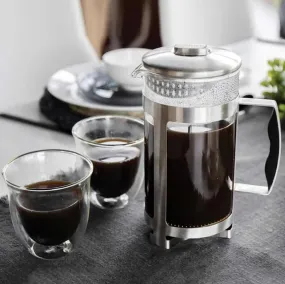 1 Litre Cafetiere With Two Coffee Glasses Trieste Gift Set