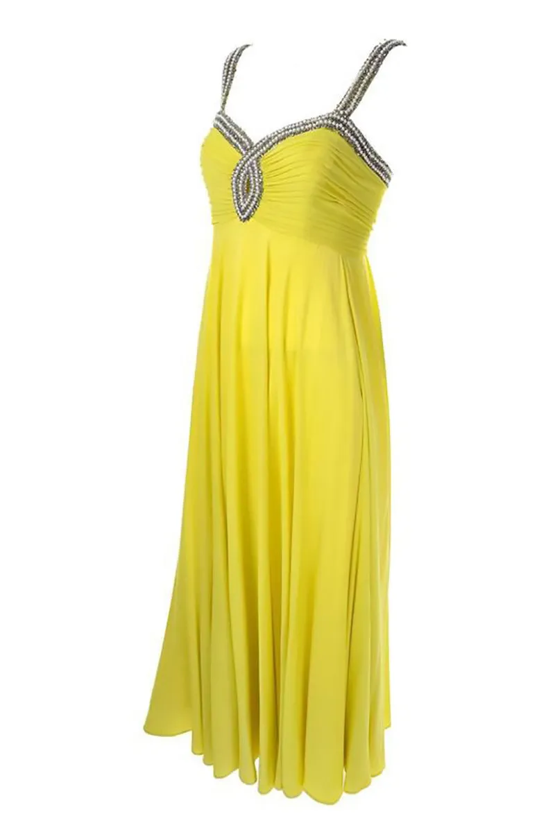 1960s Beaded Keyhole Dress in Chartreuse Silk Evening Gown w/ Shawl