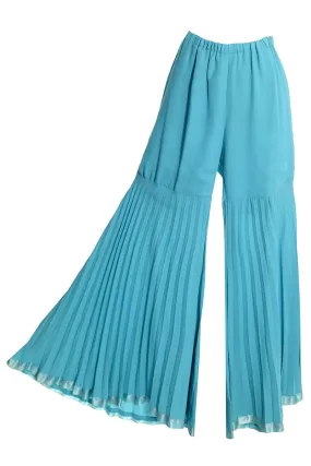 1960s Vintage Blue Wide Leg Pleated Palazzo Statement Pants