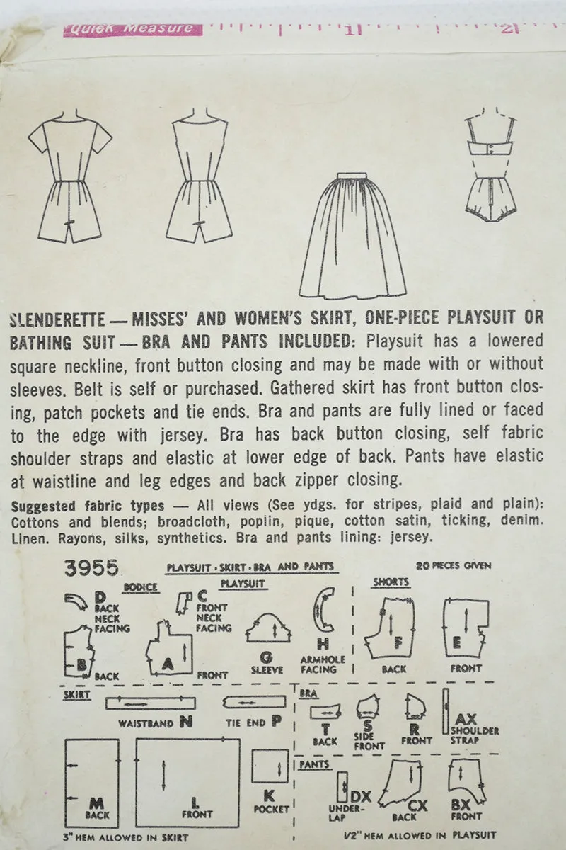 1961 vintage Simplicity 3955 Playsuit Swimsuit Skirt Sewing Pattern