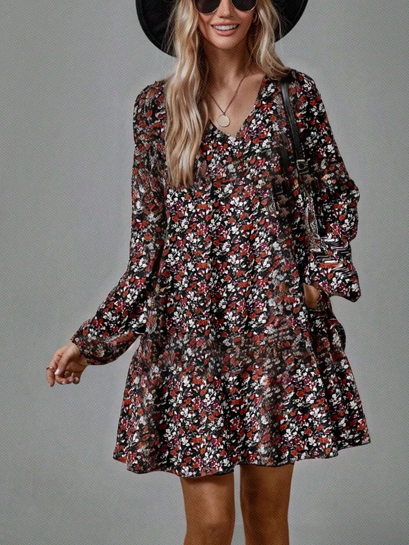 2024 Autumn/Winter New Ditsy Floral Loose Dress For Women