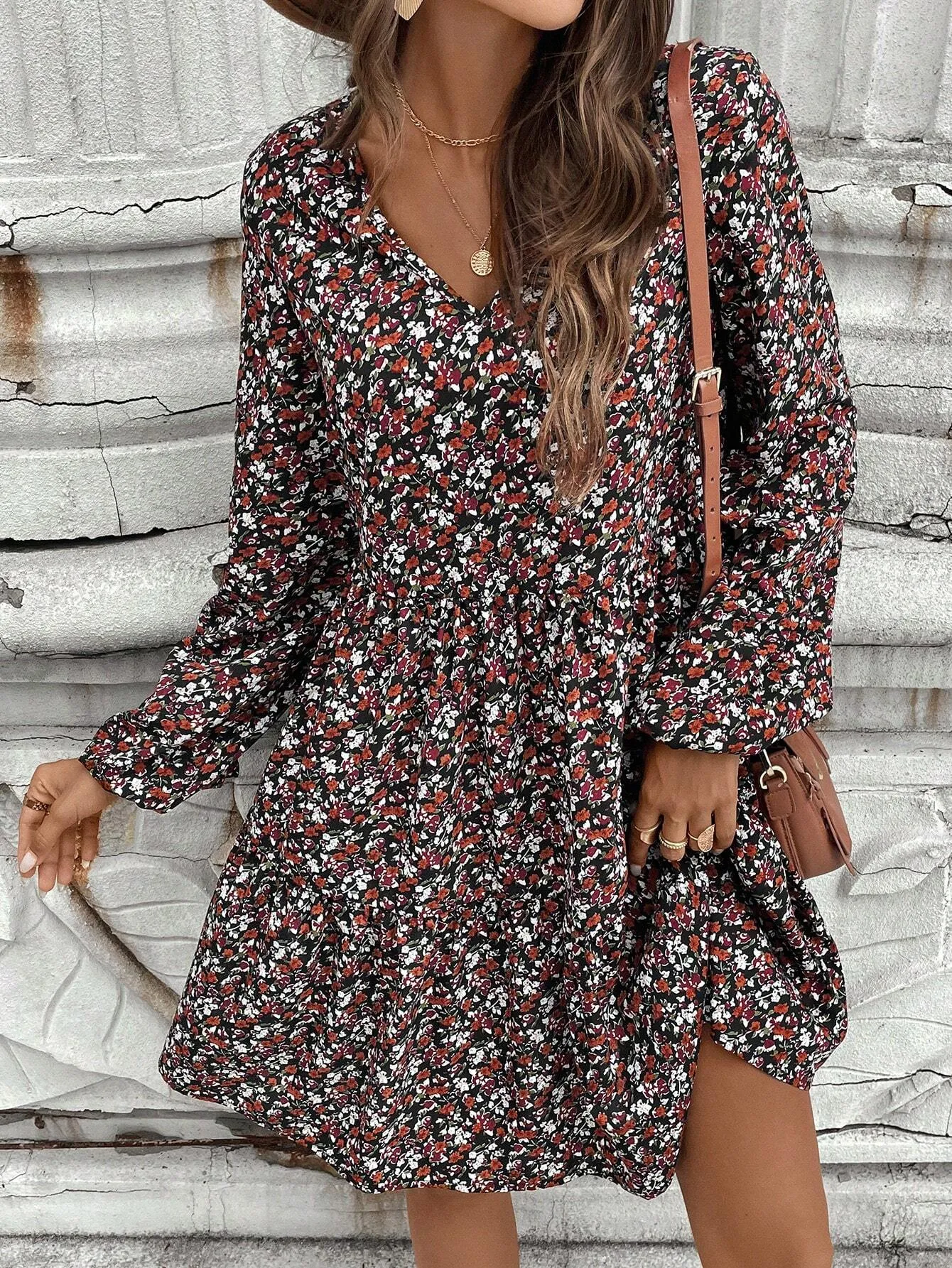 2024 Autumn/Winter New Ditsy Floral Loose Dress For Women