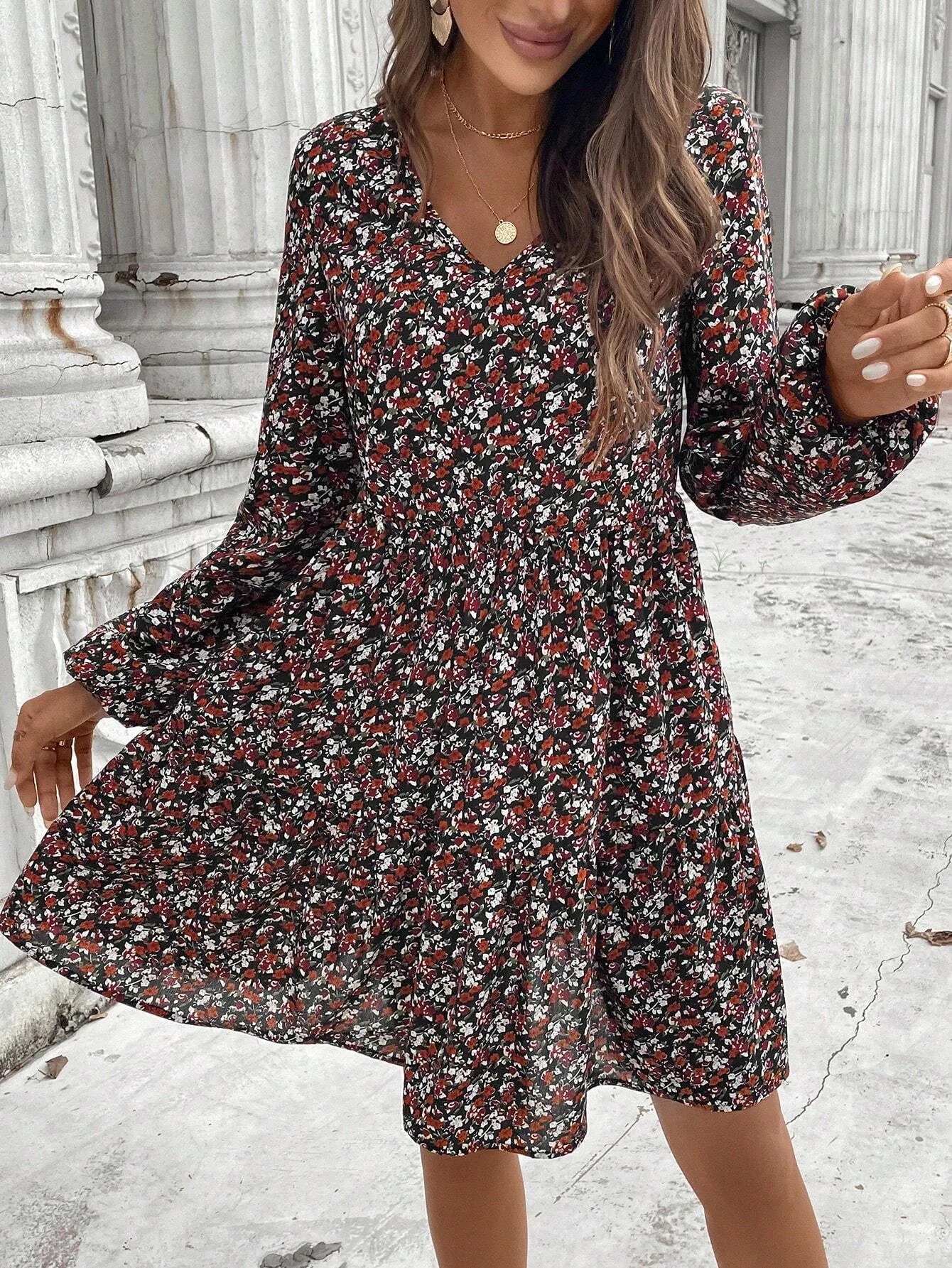 2024 Autumn/Winter New Ditsy Floral Loose Dress For Women