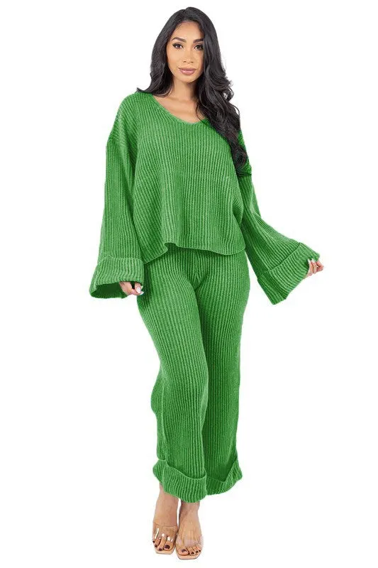 2PCS SWEATER PANTS SET