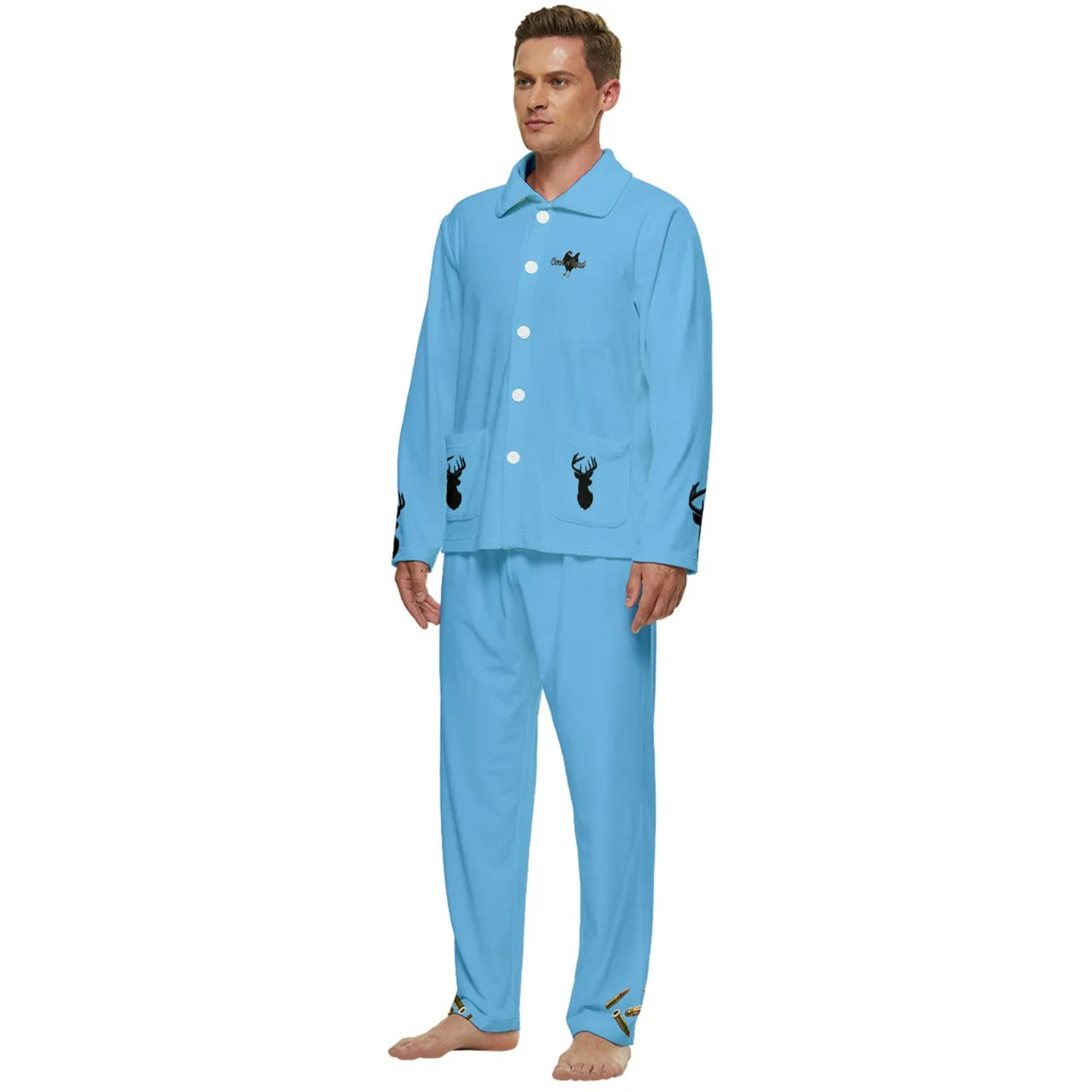 #400 cocknload blue deerDC945F98-49AA-40CB-A743-651729C1664C Men's Long Sleeve Velvet Pocket Pajamas Set