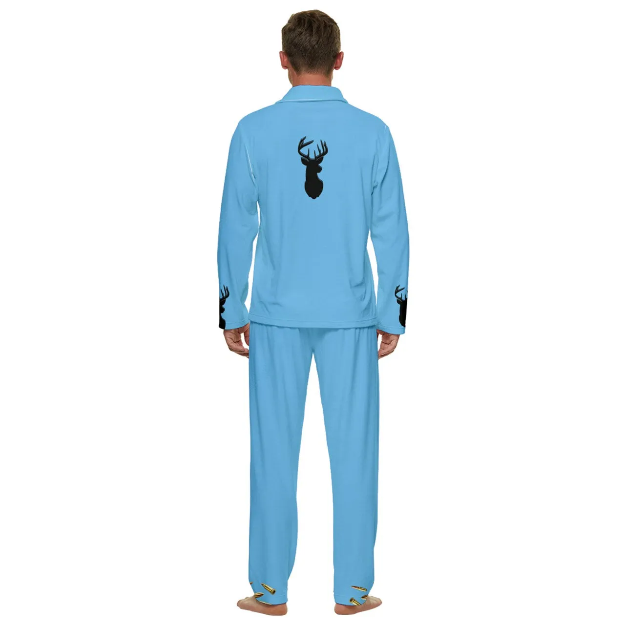 #400 cocknload blue deerDC945F98-49AA-40CB-A743-651729C1664C Men's Long Sleeve Velvet Pocket Pajamas Set