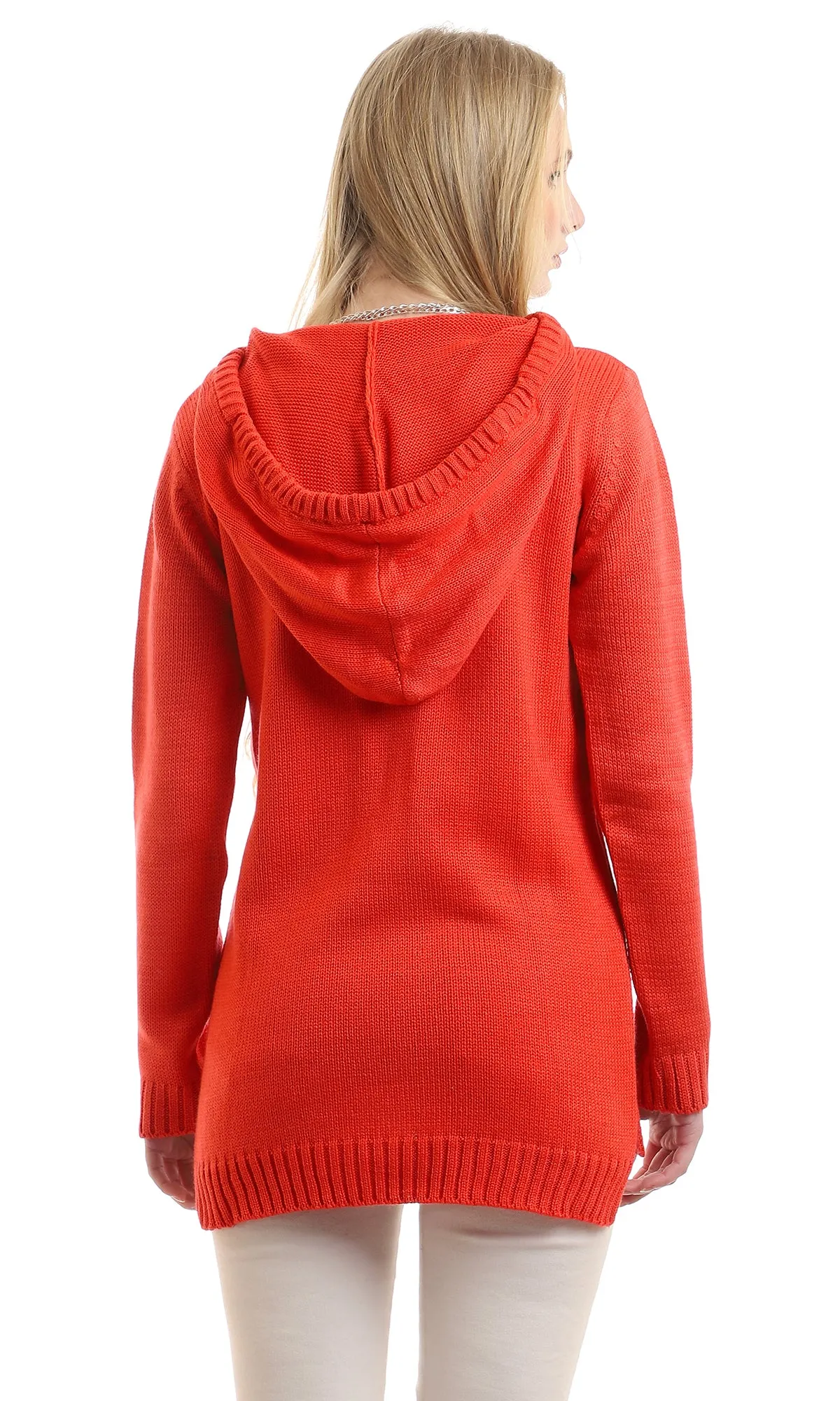 50236 Simple Chunky Knit Coral Orange Pullover