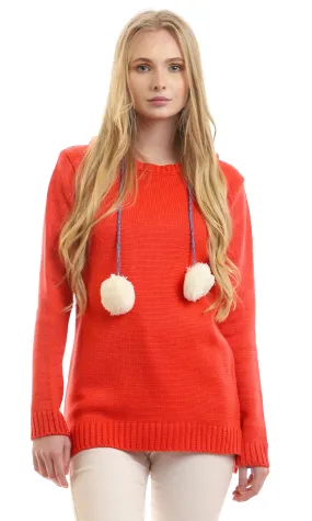 50236 Simple Chunky Knit Coral Orange Pullover