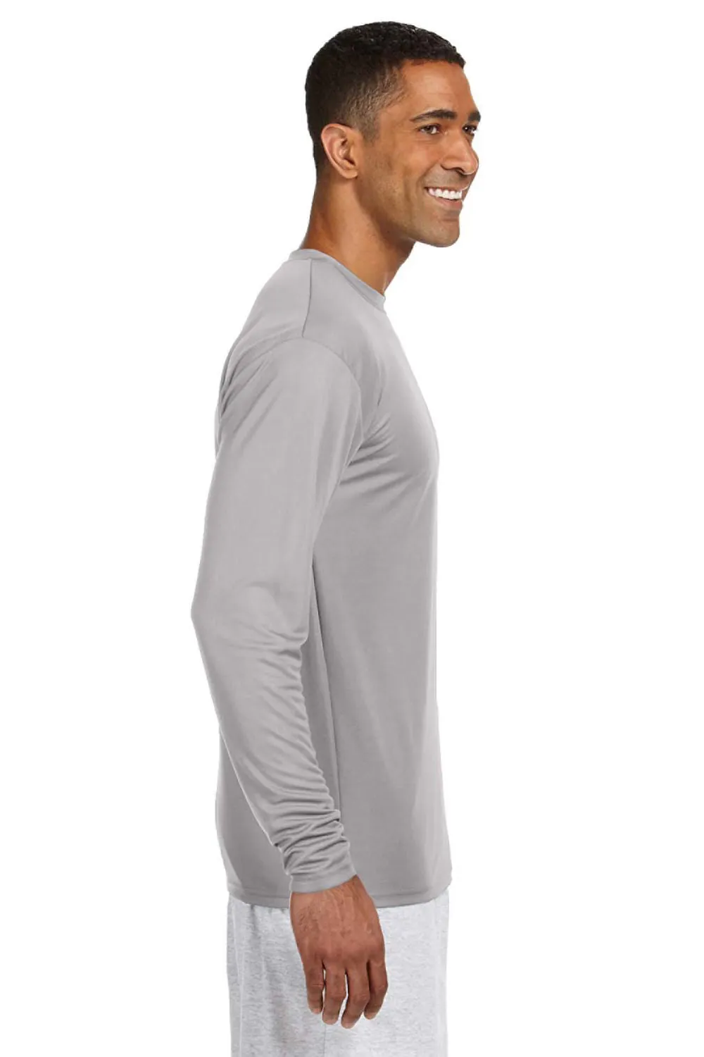 A4 Mens Performance Moisture Wicking Long Sleeve Crewneck T-Shirt - Silver Grey