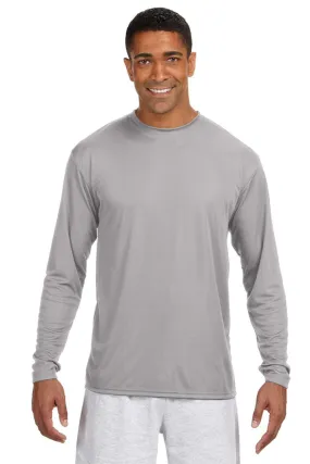 A4 Mens Performance Moisture Wicking Long Sleeve Crewneck T-Shirt - Silver Grey