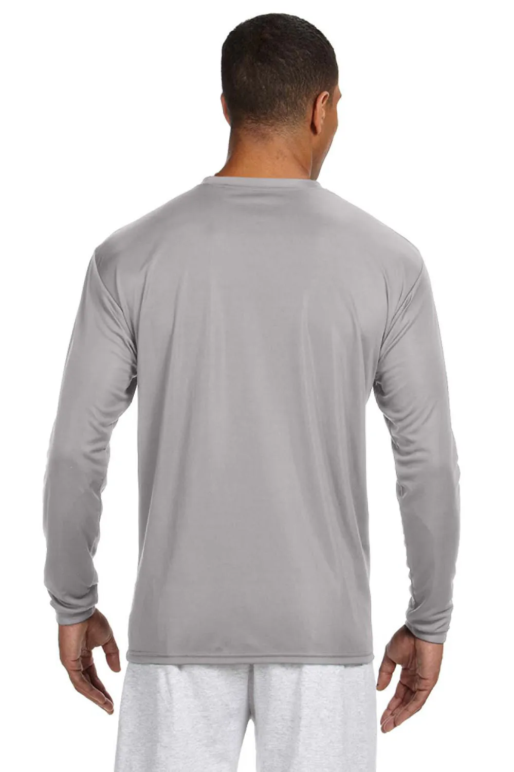 A4 Mens Performance Moisture Wicking Long Sleeve Crewneck T-Shirt - Silver Grey