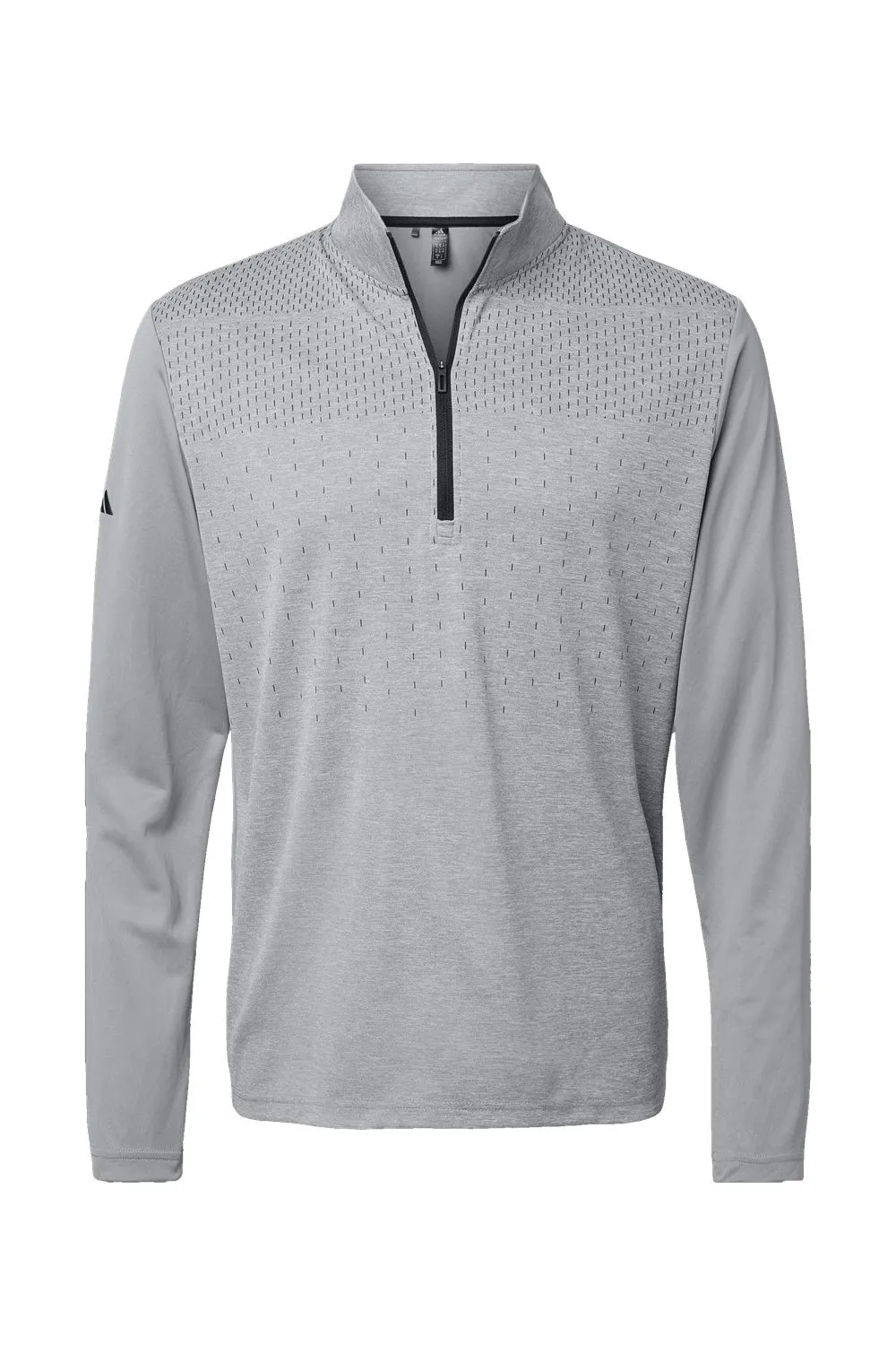 Adidas Mens Heather Block Print Moisture Wicking 1/4 Zip Sweatshirt - Grey Melange/Grey/Black - NEW