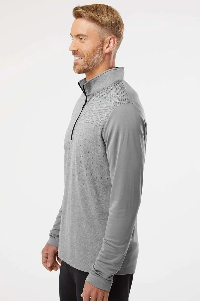 Adidas Mens Heather Block Print Moisture Wicking 1/4 Zip Sweatshirt - Grey Melange/Grey/Black - NEW