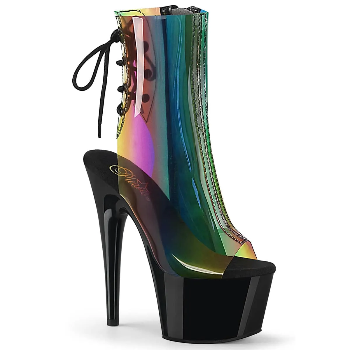 ADORE-1018C-RB Black & Multi Colour Calf High Peep Toe Boots