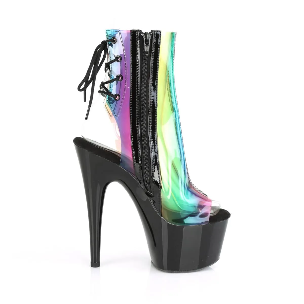 ADORE-1018C-RB Black & Multi Colour Calf High Peep Toe Boots