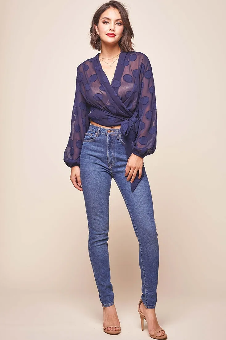 After Hours Sheer Wrap Blouse Navy