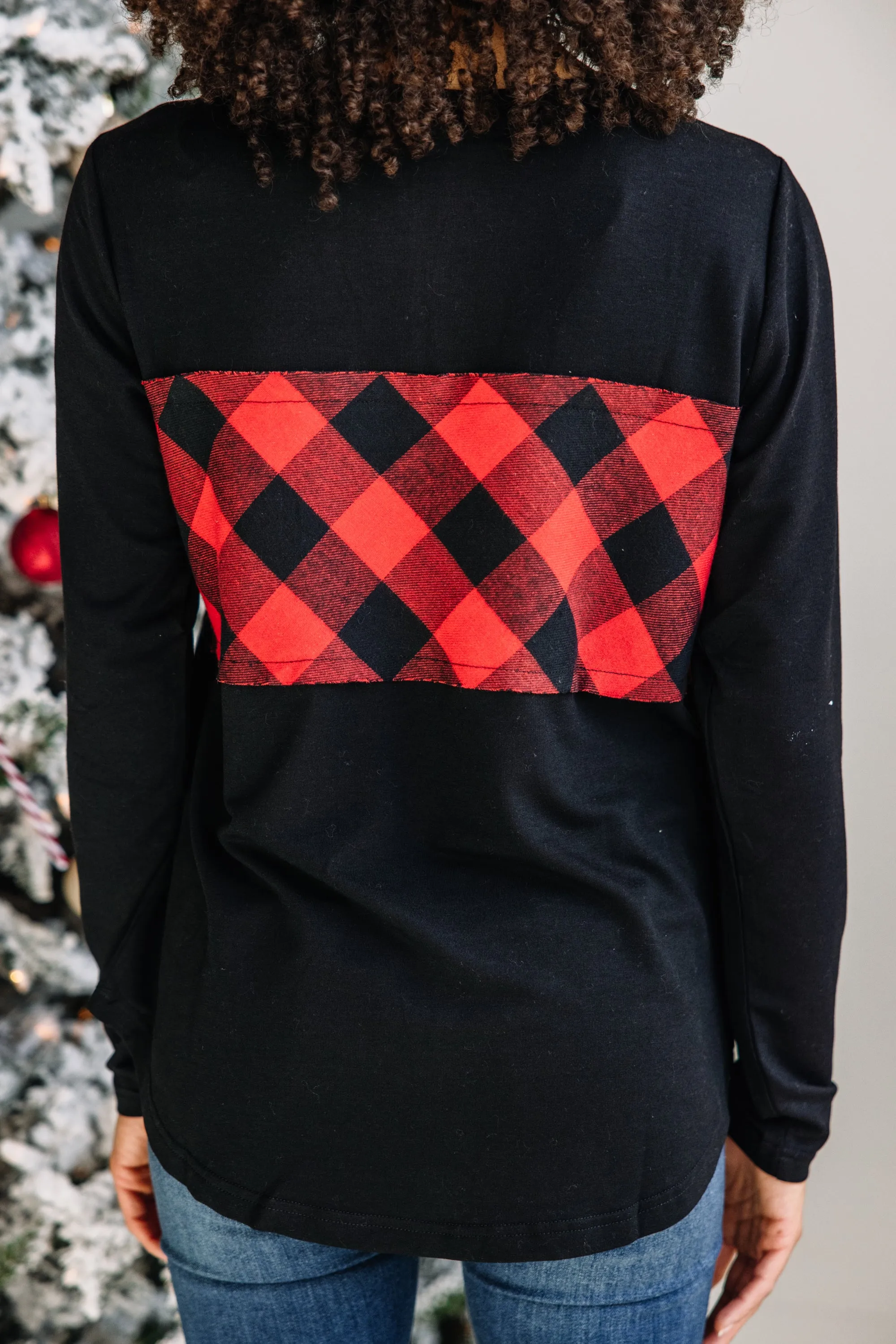 All For Fun Black Buffalo Plaid Pullover