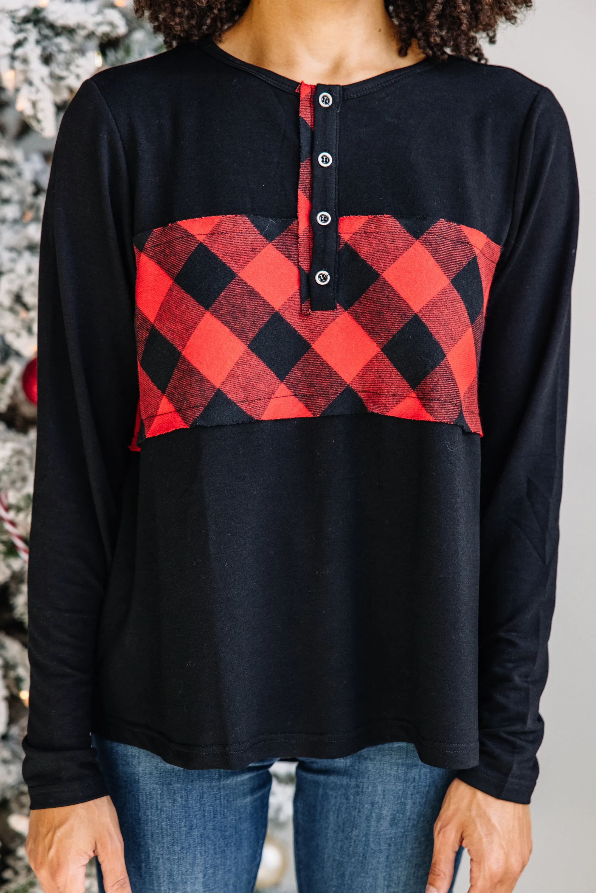 All For Fun Black Buffalo Plaid Pullover