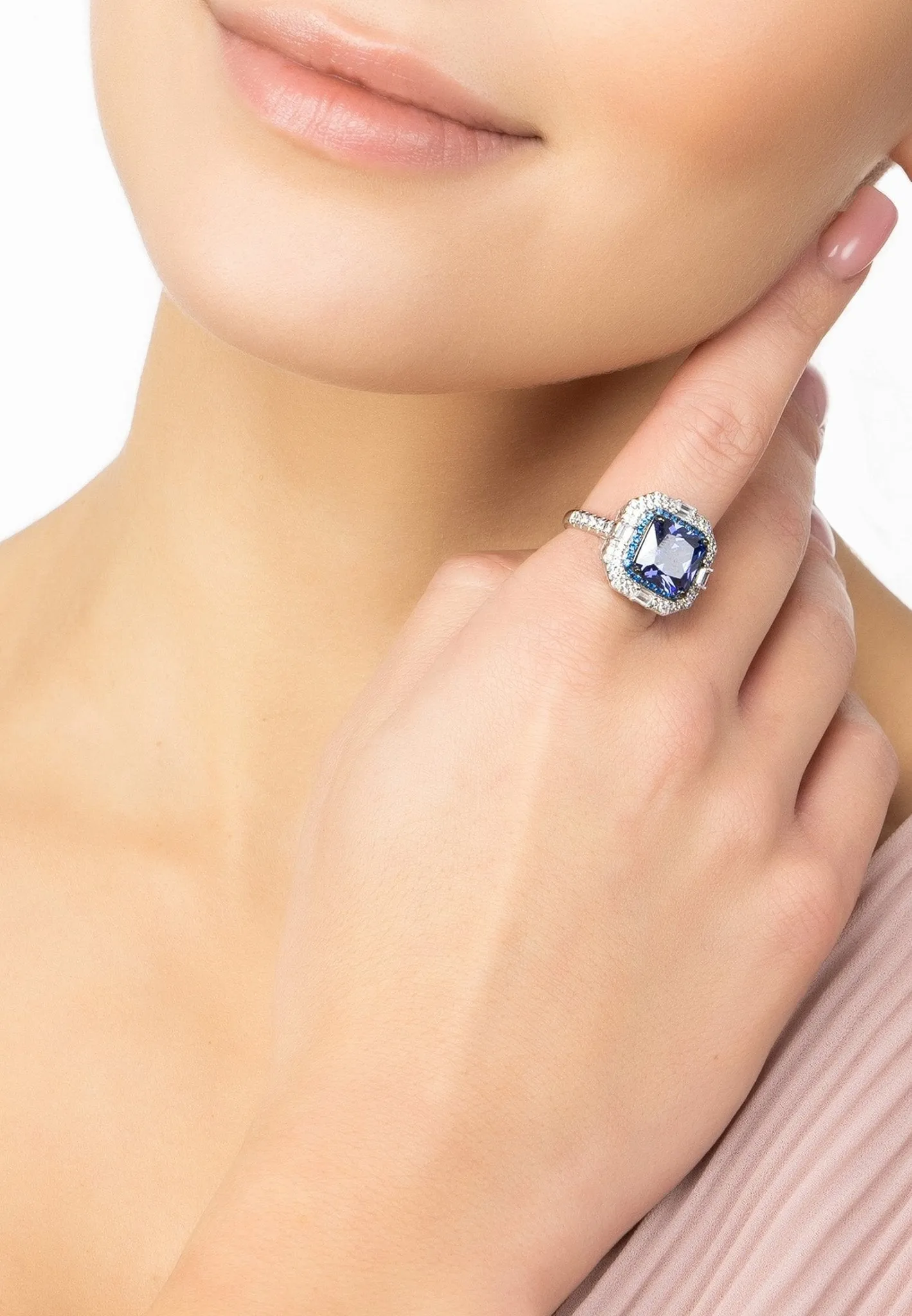 Anastasia Gemstone Cocktail Ring Silver Tanzanite