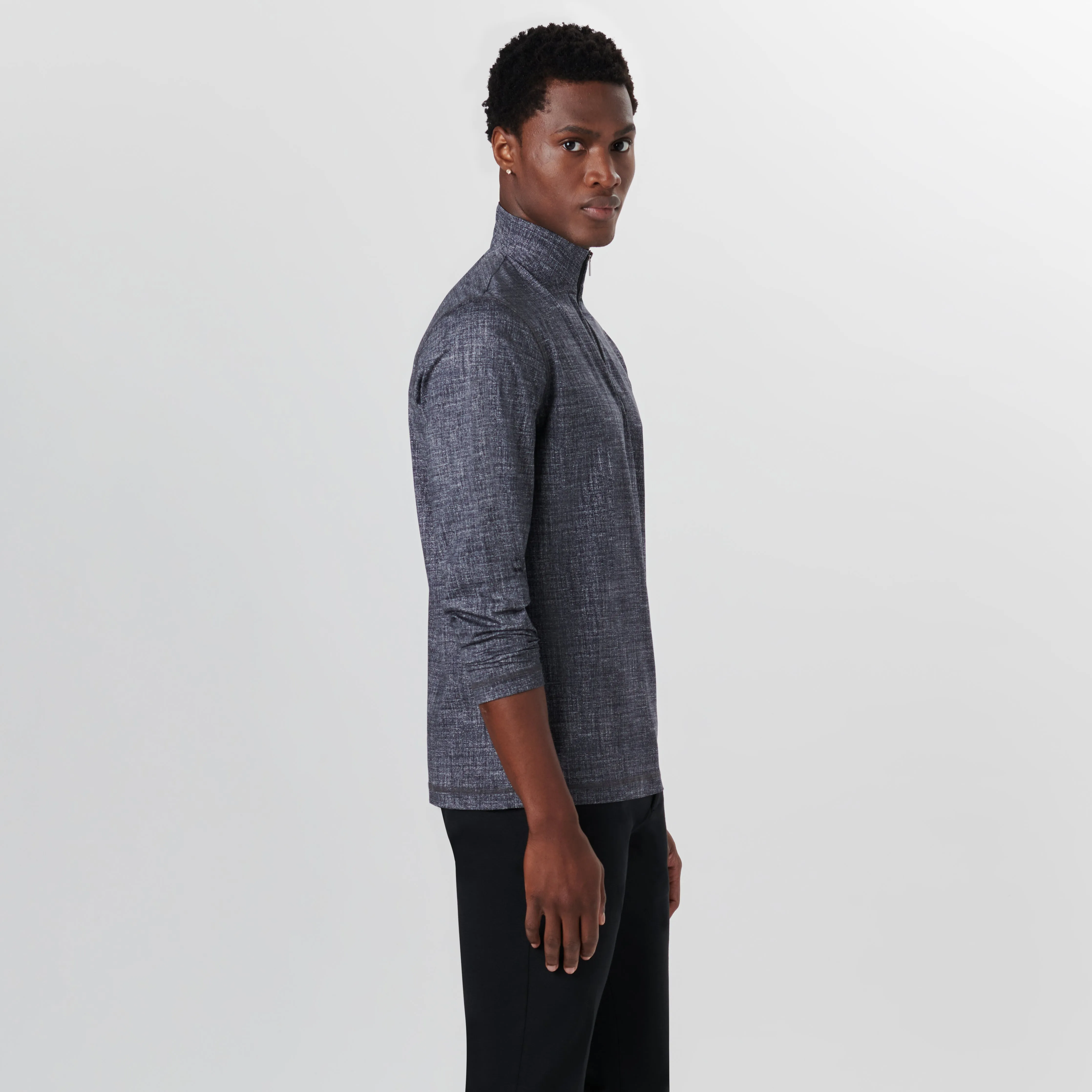 ANTHONY Chambray Print OoohCotton Quarter Zip Pullover