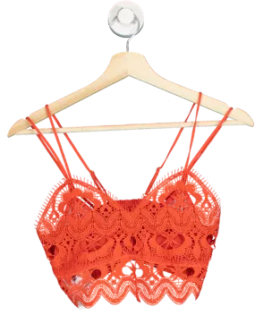 Anthropologie Red Crochet Lace Crop Top S