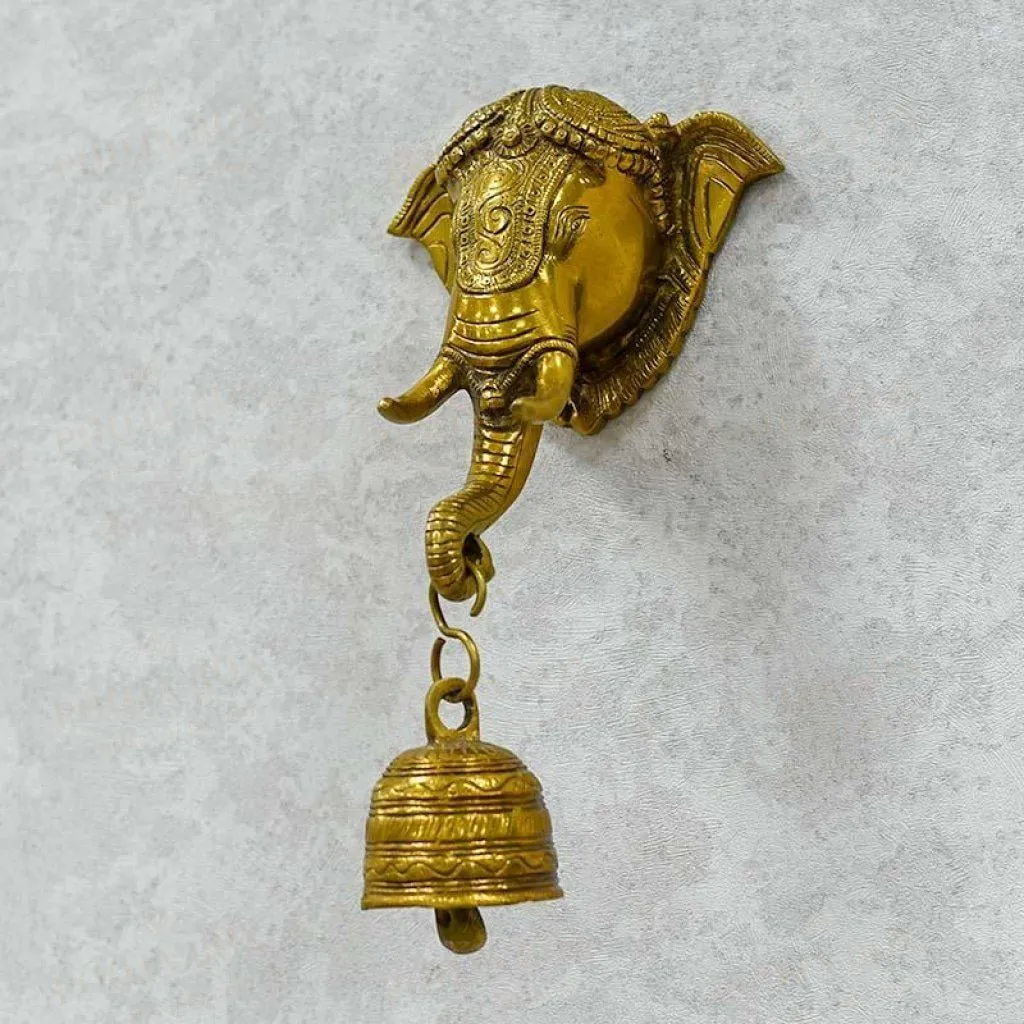 Antique Brass Wall Hanging Ganesha With Bell