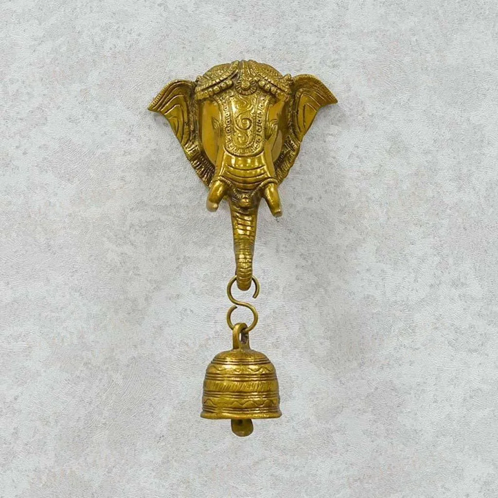 Antique Brass Wall Hanging Ganesha With Bell