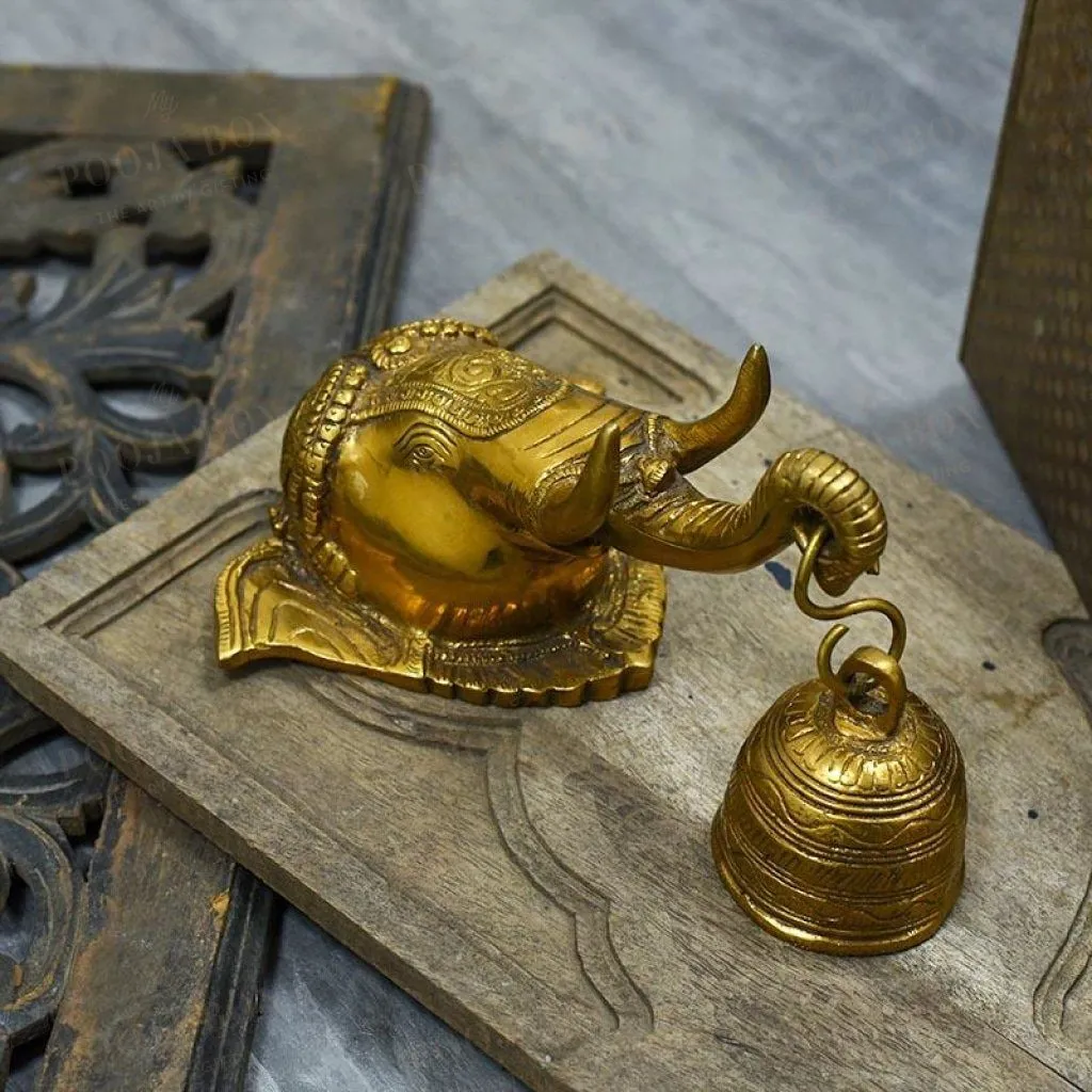 Antique Brass Wall Hanging Ganesha With Bell