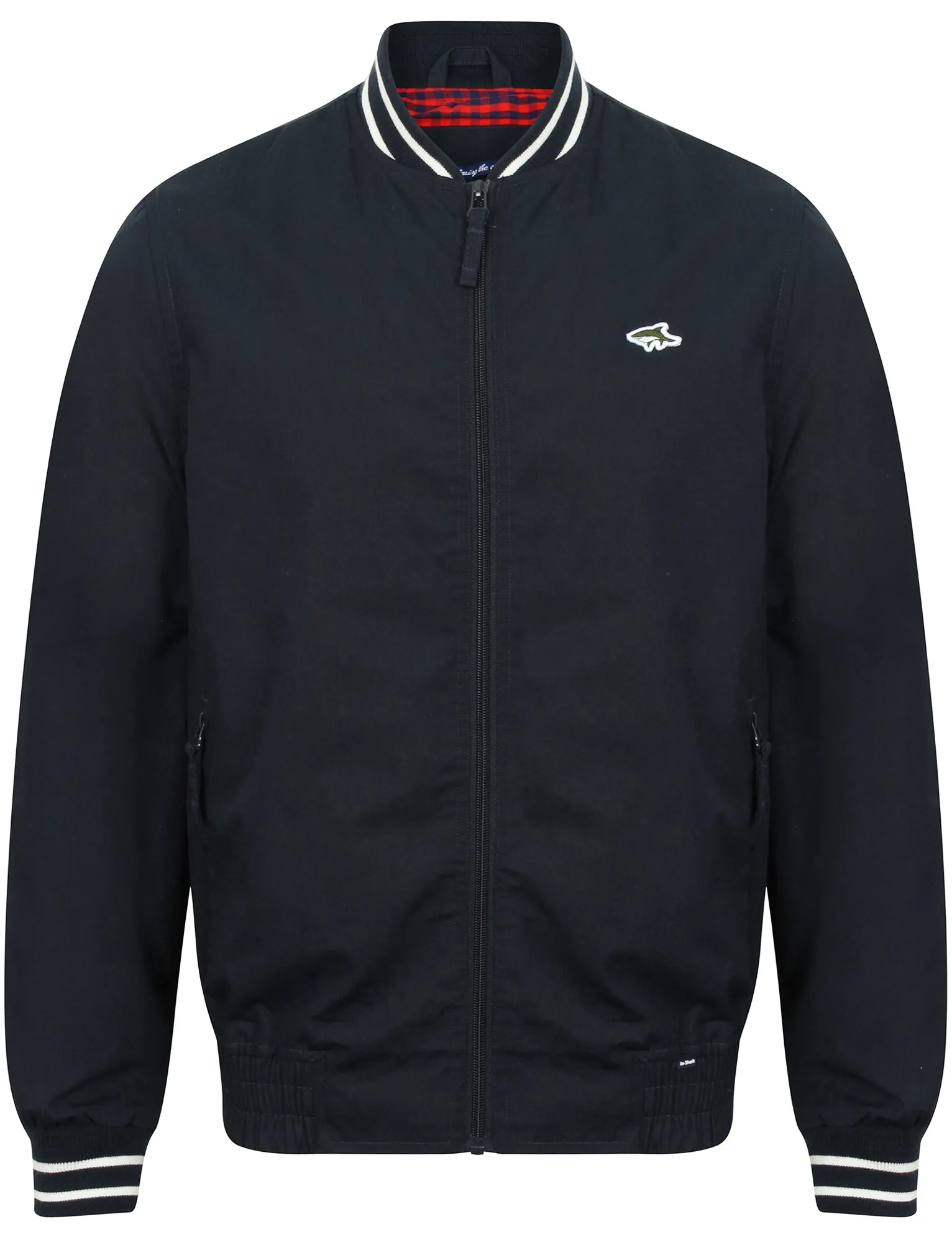 Ardsley Ribbed Detail Cotton Bomber Jacket in True Navy - Le Shark