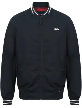 Ardsley Ribbed Detail Cotton Bomber Jacket in True Navy - Le Shark