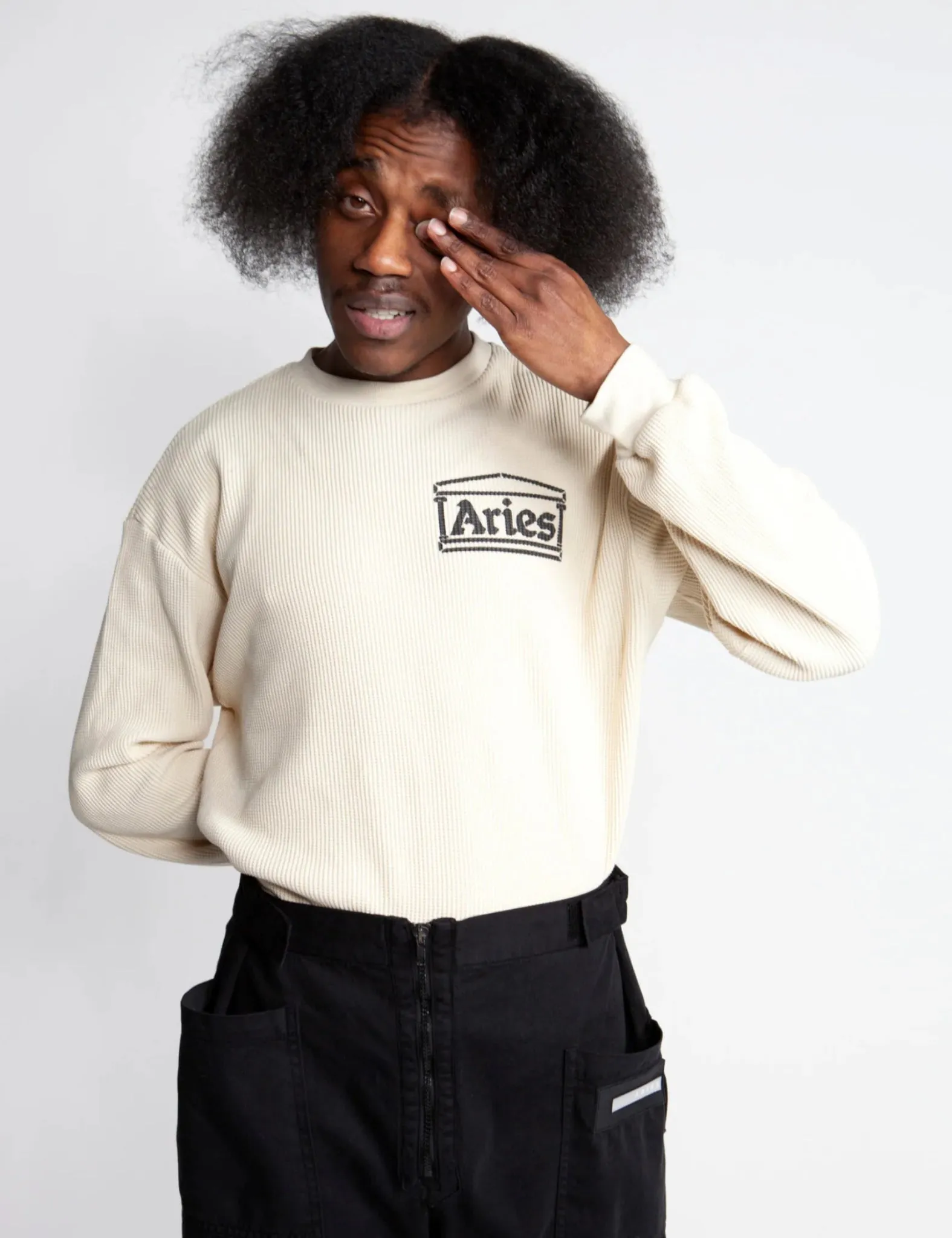 Aries Waffle Long Sleeve T-Shirt - Ecru