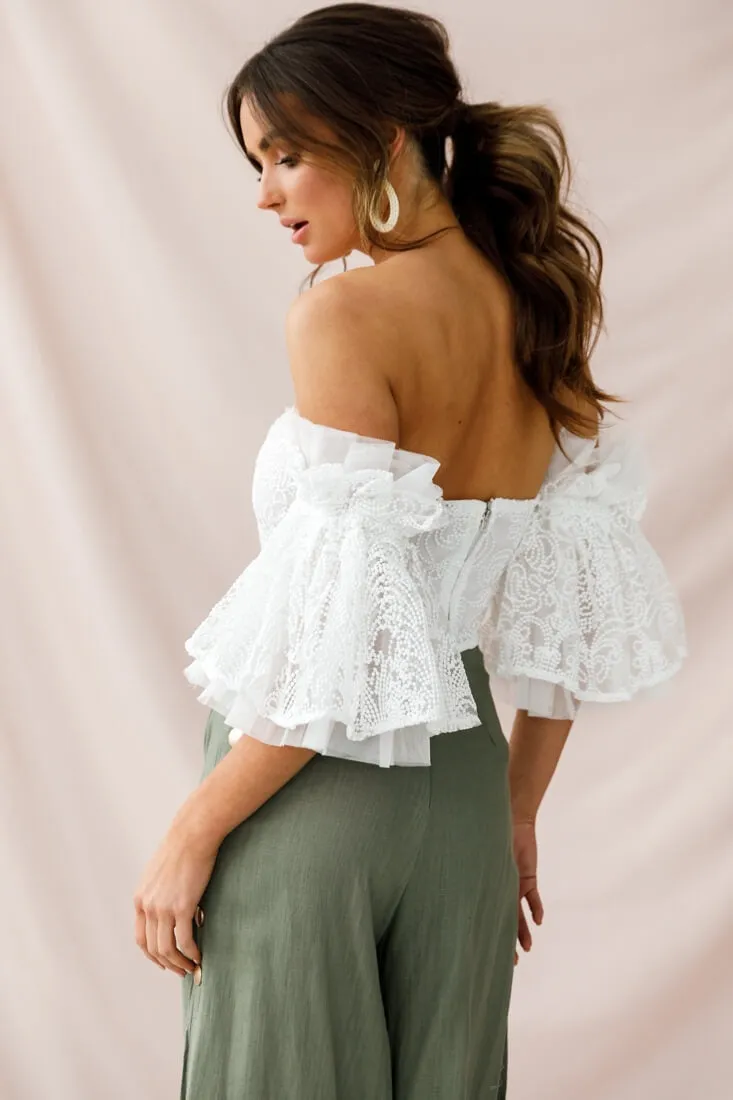 Arna Bell Sleeve Off-Shoulder Top White