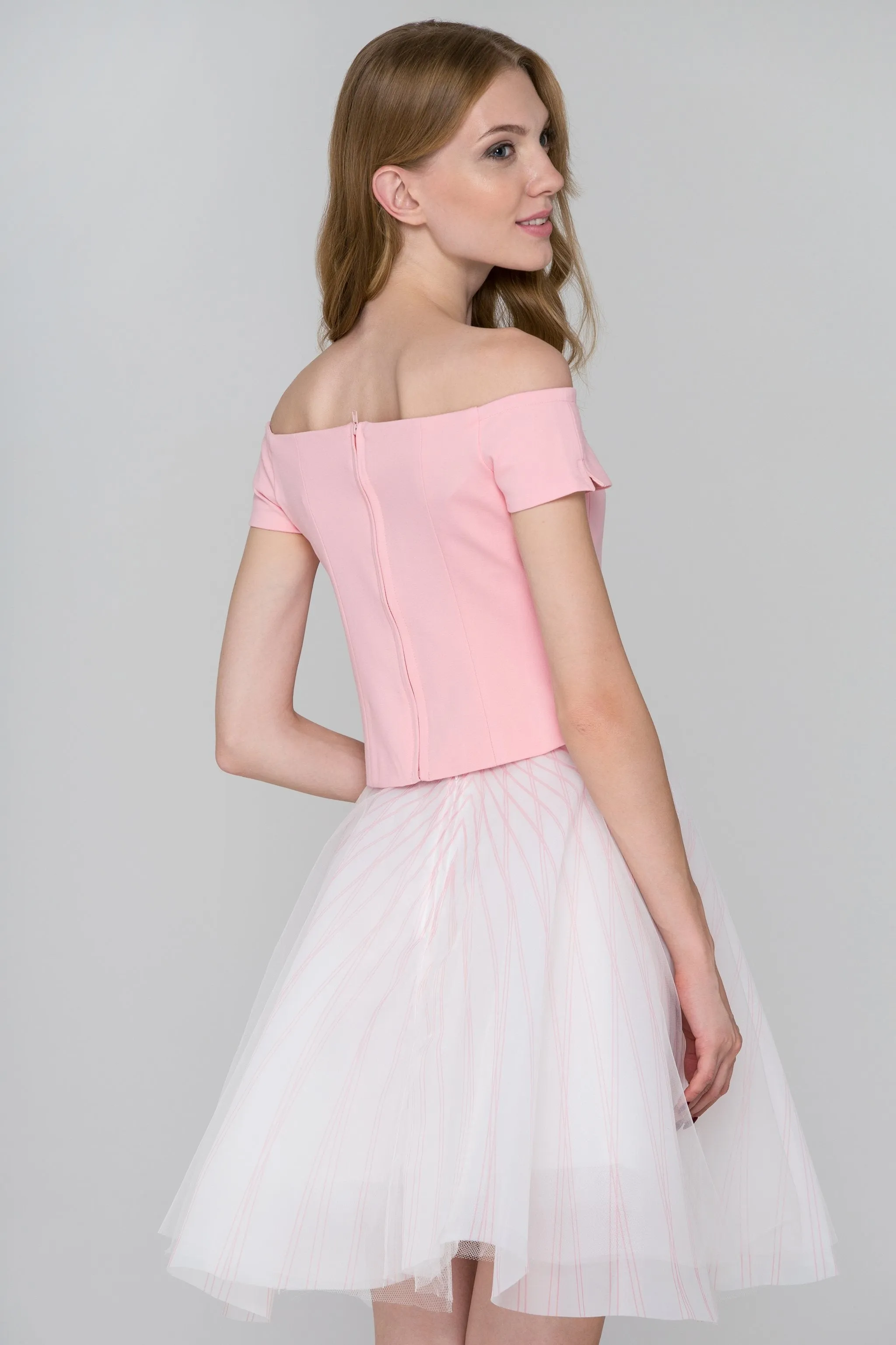 Baby Pink Off-the-Shoulder Two Piece Dress