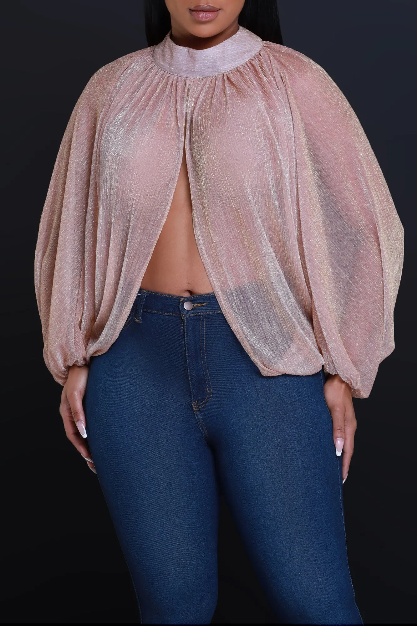 Backstage Pass Sheer Open Front Top - Pink