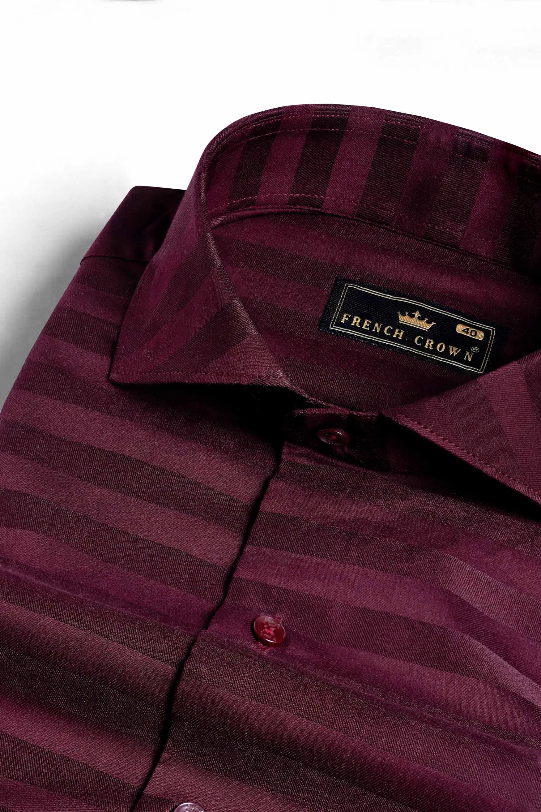 Barossa Maroon Striped Dobby Textured Premium Giza Cotton Shirt