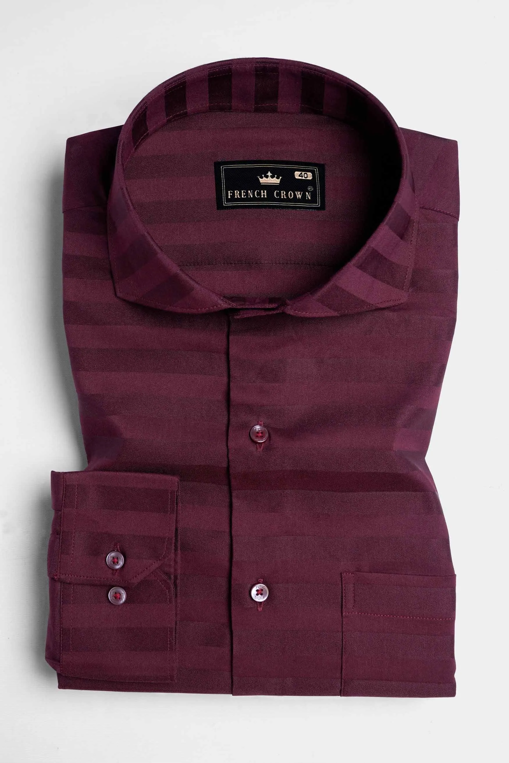 Barossa Maroon Striped Dobby Textured Premium Giza Cotton Shirt