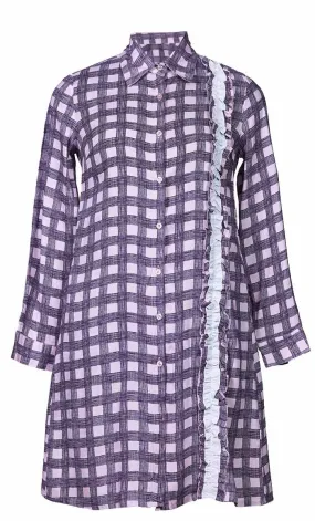 Basic Pink Check Printed Button Down Tunic