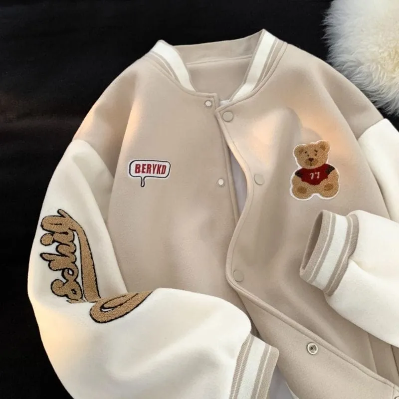 Bear embroidered baseball jacket