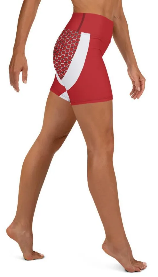 Beehive Geometric Yoga Shorts Scarlet Red