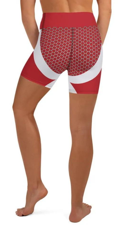 Beehive Geometric Yoga Shorts Scarlet Red