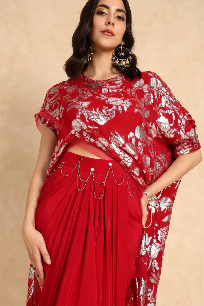 BERRY RED DRAPED SKIRT