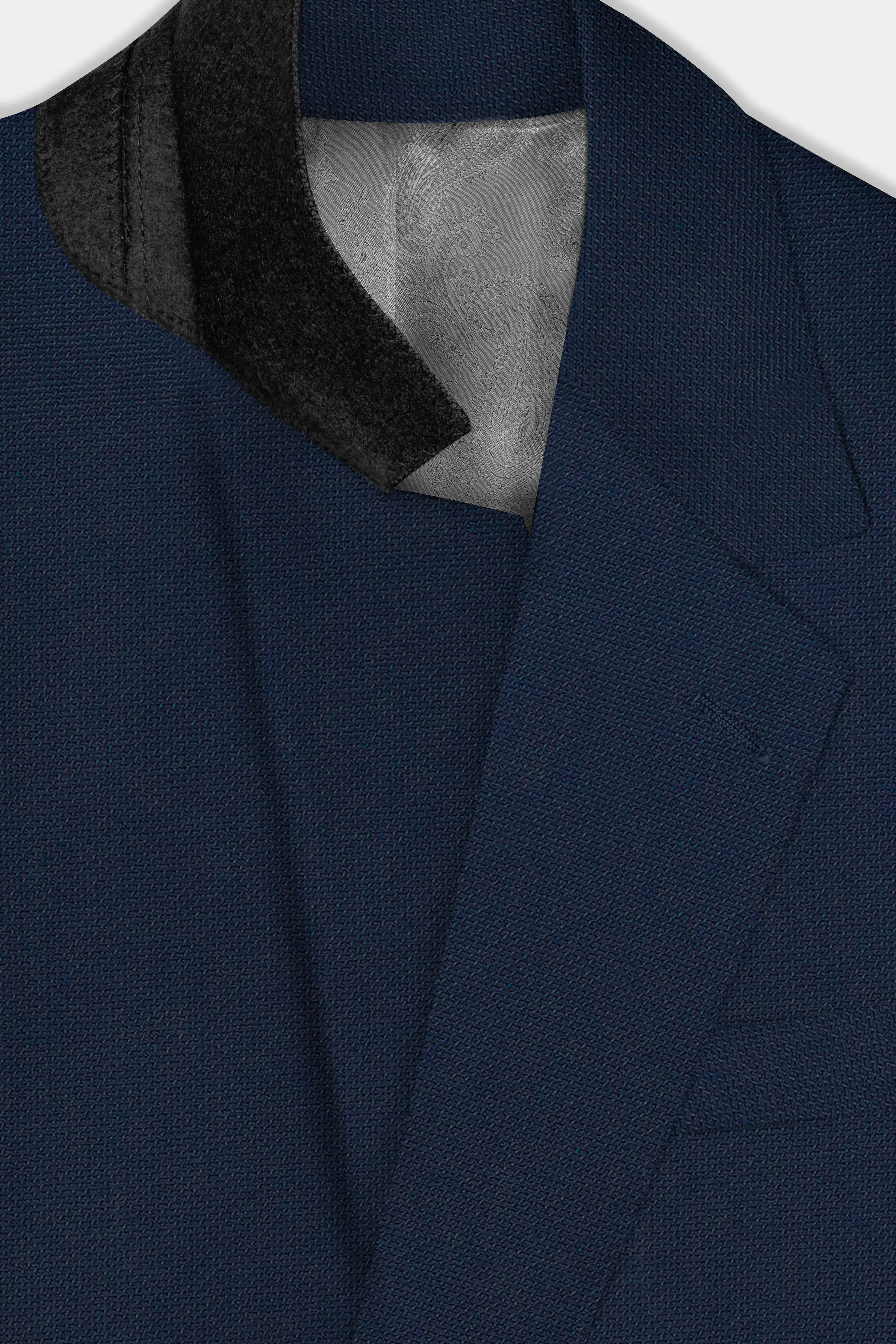 Big Stone Blue Textured Wool Blend Single Breasted Blazer