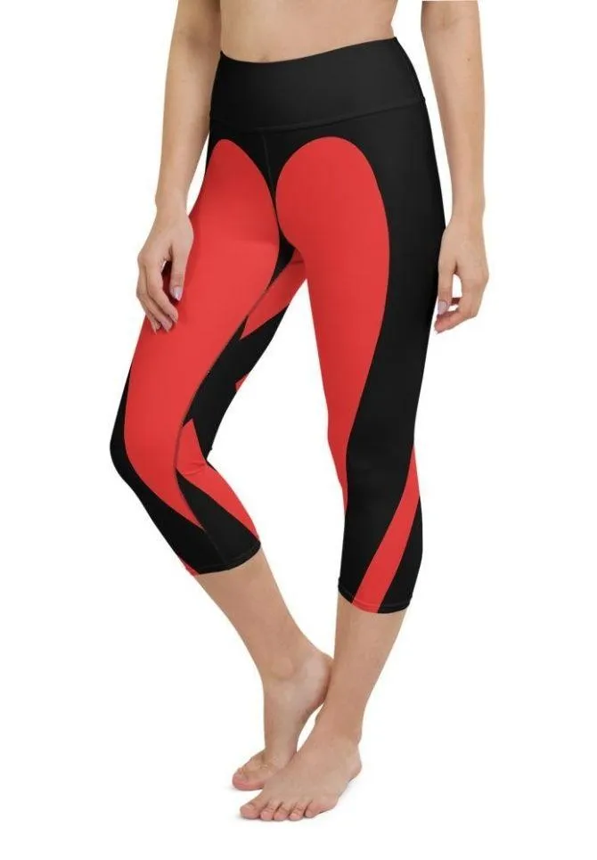 Black & Red Heart Shaped Yoga Capris