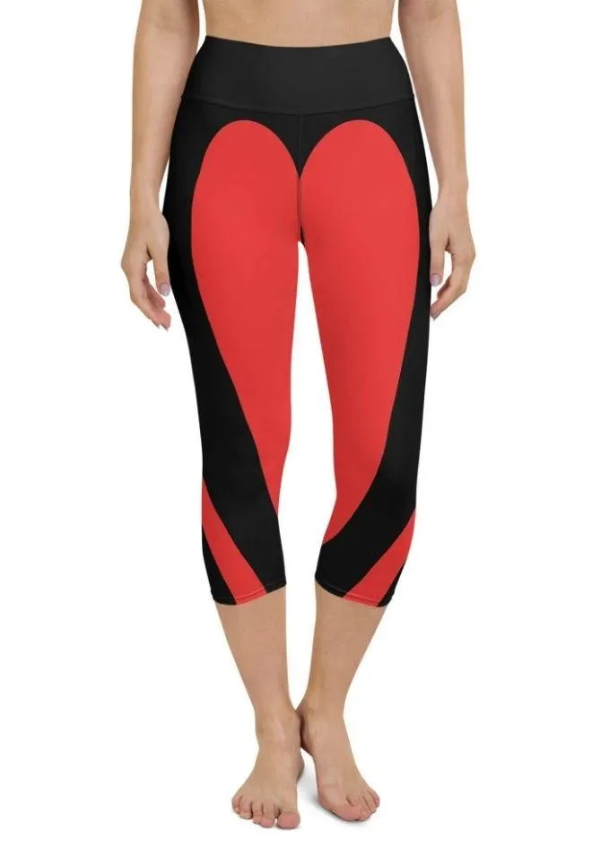 Black & Red Heart Shaped Yoga Capris