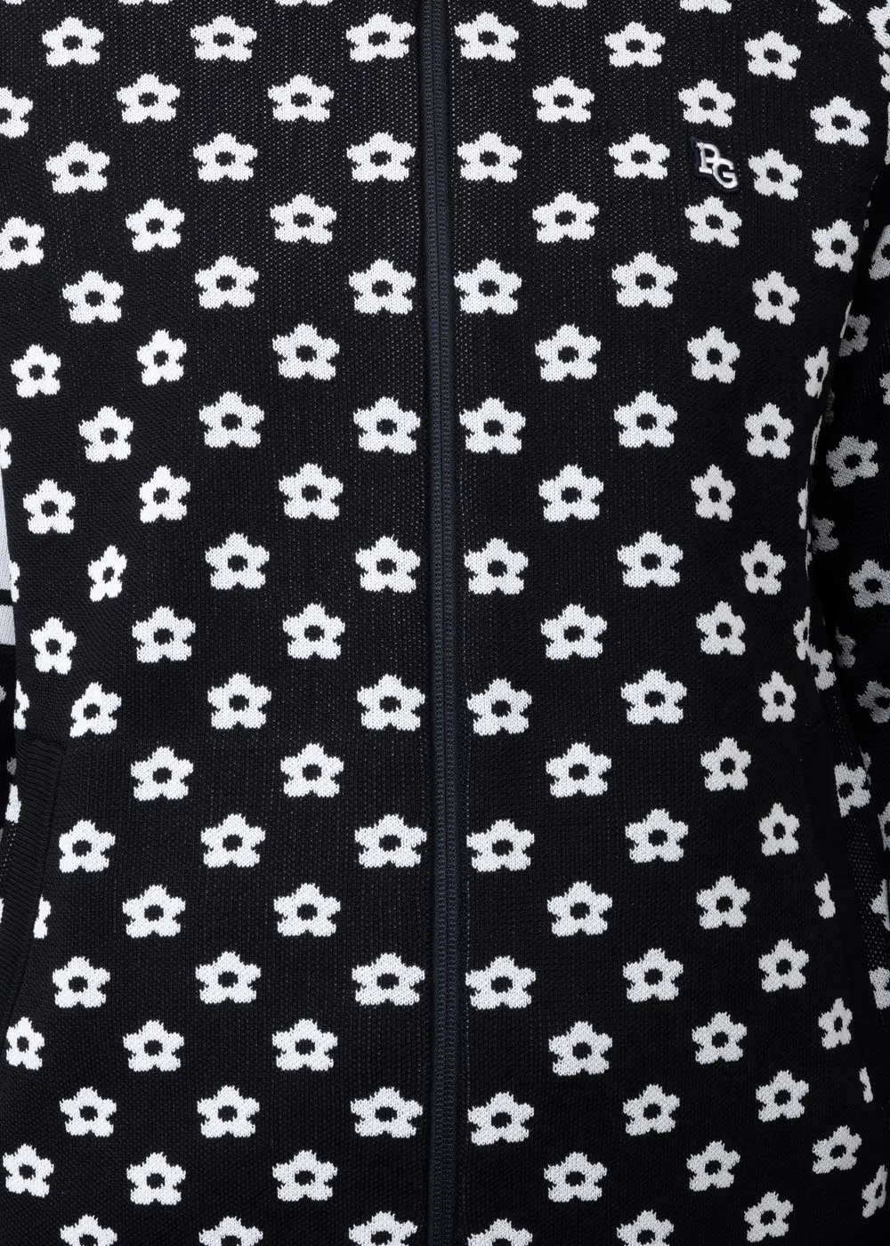 Black Daisy Pattern Full Zip Knit Jacket