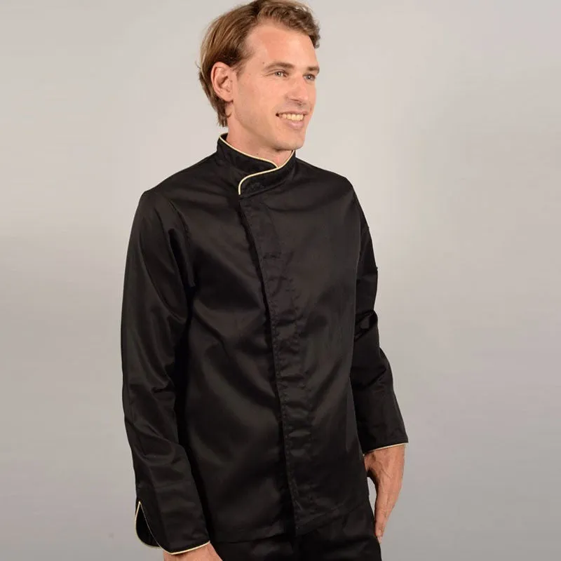 Black Short Sleeve or Long Sleeve Chef Coat with Beige Piping - MANELLI