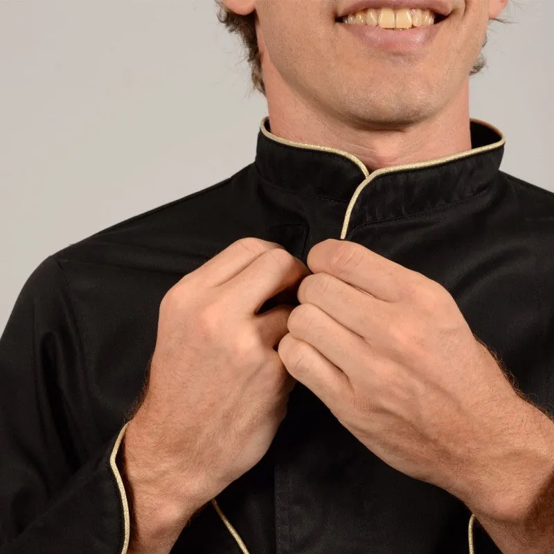 Black Short Sleeve or Long Sleeve Chef Coat with Beige Piping - MANELLI