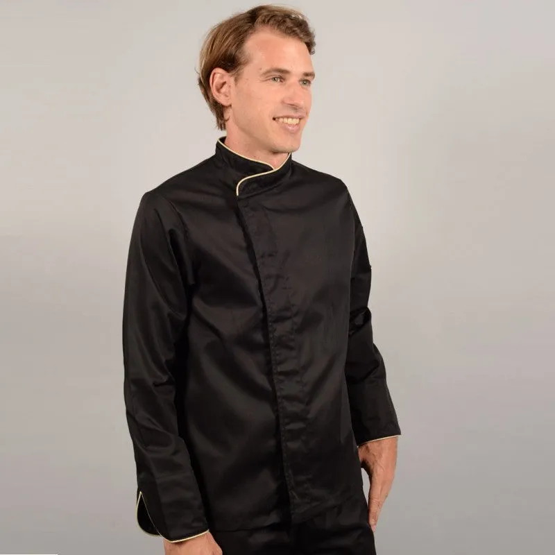 Black Short Sleeve or Long Sleeve Chef Coat with Beige Piping - MANELLI