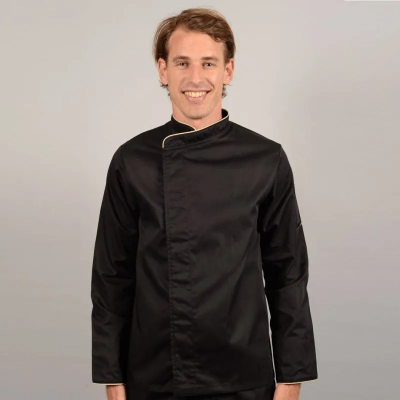 Black Short Sleeve or Long Sleeve Chef Coat with Beige Piping - MANELLI