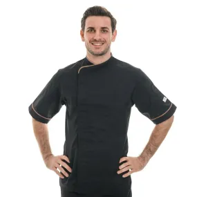 Black Short Sleeve or Long Sleeve Chef Coat with Beige Piping - MANELLI